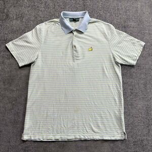 Masters Collection Polo Shirt Mens Large Blue Yellow Striped Pima Cotton Golf